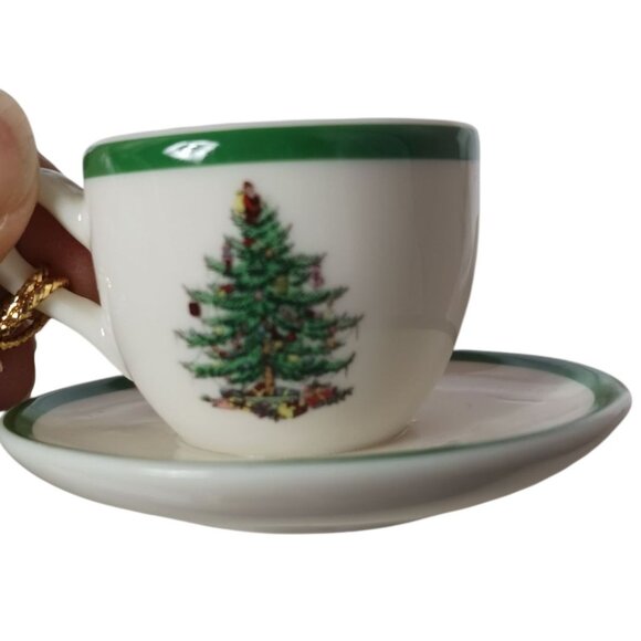 Spode Christmas Tree Miniature Cup & Saucer Ornament Holiday Decor Gift Boxed - Picture 4 of 8